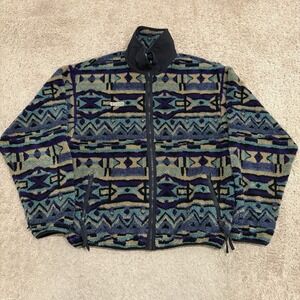 Vintage 90s Columbia Sportswear Deep Pile Fleece Jacket Sz Medium Aztec Pattern
